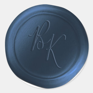 Stickers de cire bleu marine double monogramme