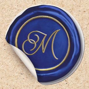 Stickers de cire marine bleu et or moderne Monogra