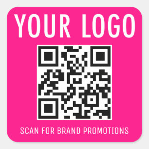 Stickers de code QR rose chaud Carré de logo d'ent
