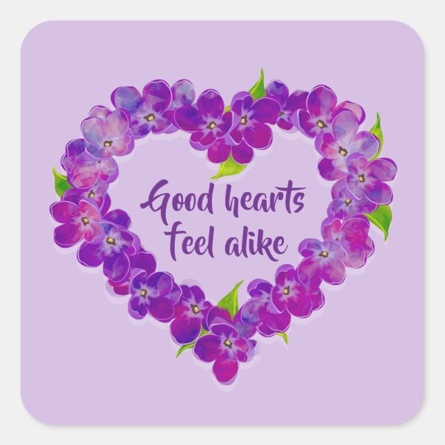 Stickers de coeur de printemps violet avec devis (Devant)
