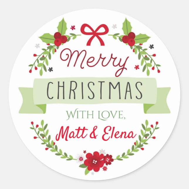 Stickers de couronne de Noël avec Poinsettia (Devant)