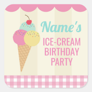 Stickers de fête d'anniversaire crème glacée rose
