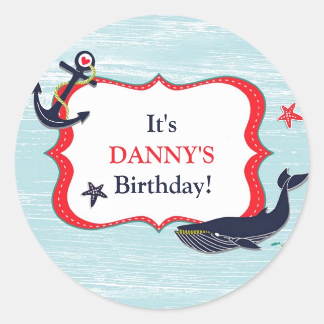 Stickers de fête d'anniversaire de baleine Ancre (Devant)
