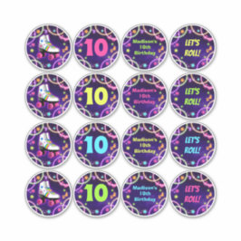 Stickers de fête d'anniversaire Roller Skate Cercl
