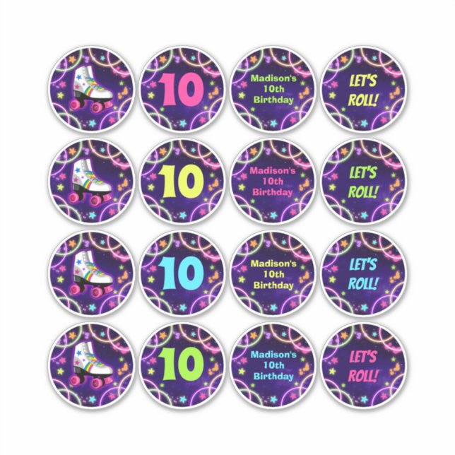 Stickers de fête d'anniversaire Roller Skate Cercl (Devant)