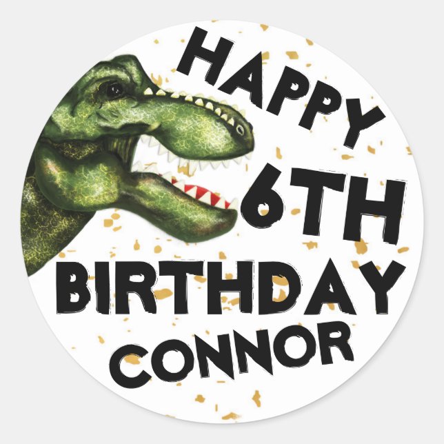 Stickers de fête d'anniversaire T-Rex Dinosaur (Devant)
