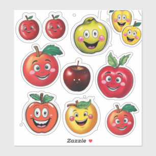 Stickers de fruits et pomme rouge Emoji gaie