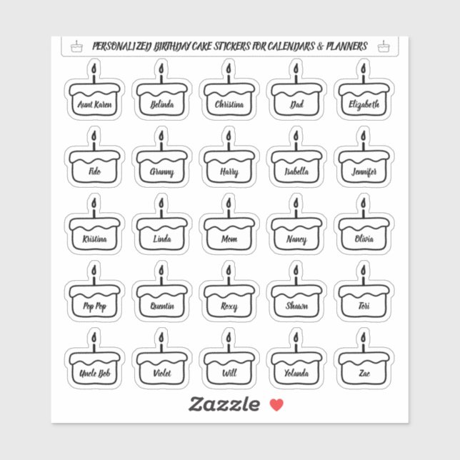 stickers de gâteau d'anniversaire pour calendriers (Feuille)