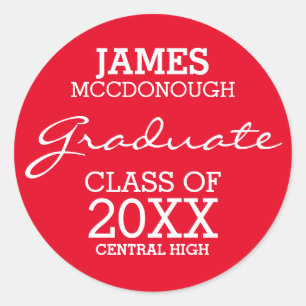 Stickers de graduation personnalisée rouge et blan