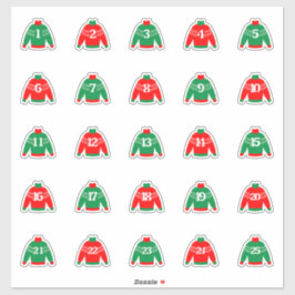 Stickers de l'Avent numérique rouge et vert