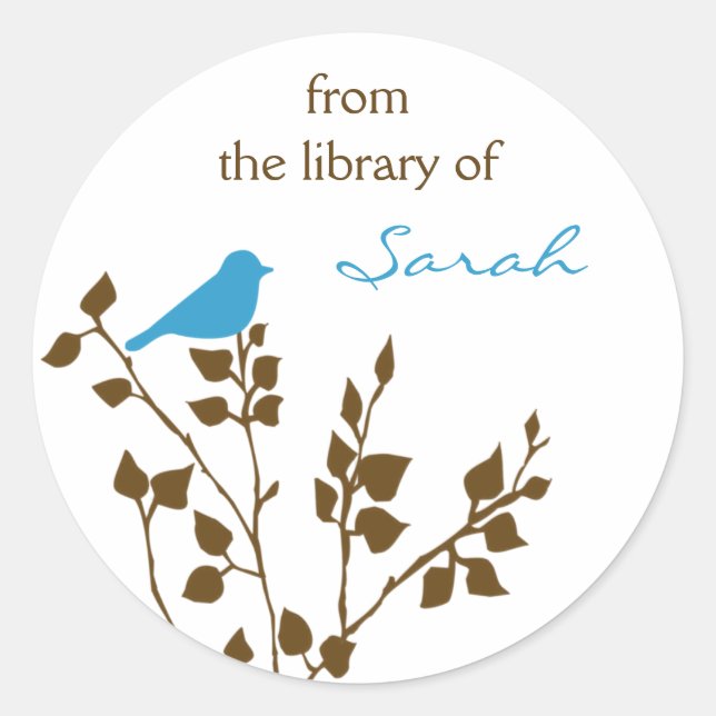 Stickers de livres d'oiseaux Brown bleus personnal (Devant)