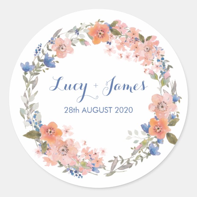 Stickers de mariage à l'aquarelle fleurie Boho (Devant)