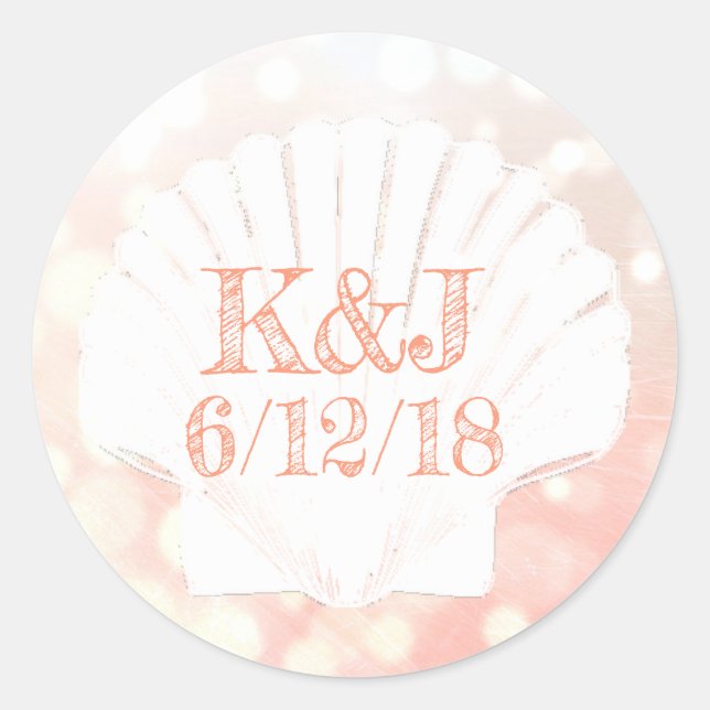 Stickers de mariage balnéaire corail et coquillage (Devant)