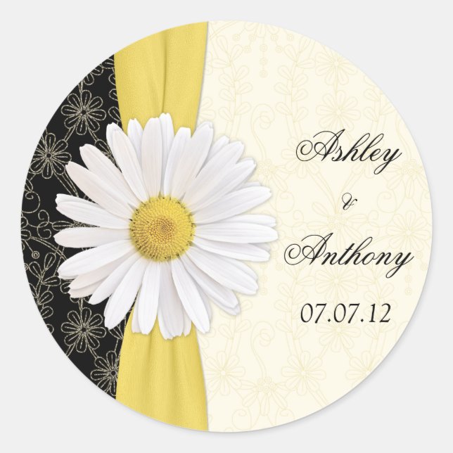 Stickers de mariage Black Ivory Daisy personnalisé (Devant)