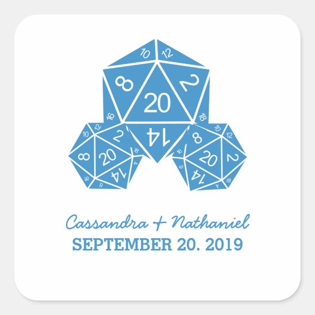 Stickers de mariage bleu D20 dés (Devant)