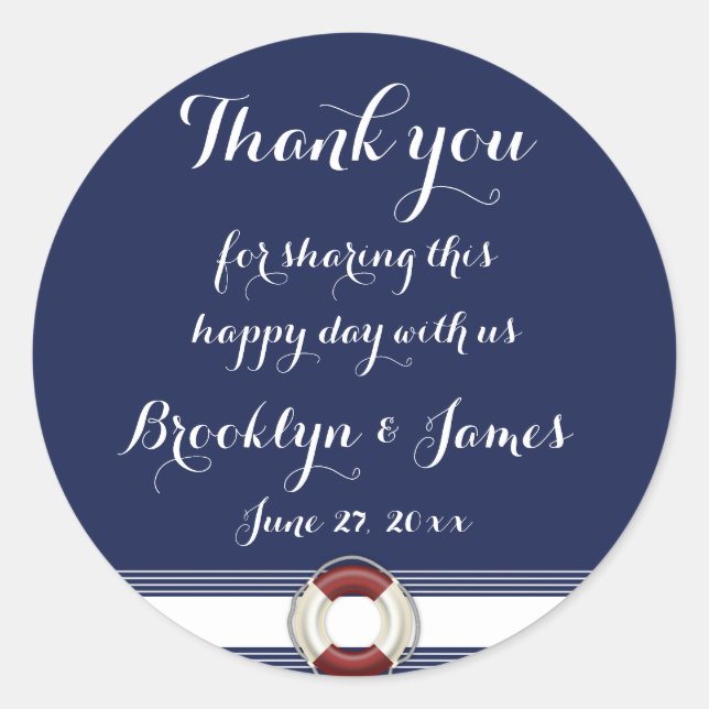 Stickers de mariage bleu grand Merci (Devant)