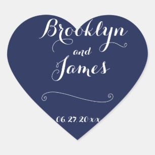 Stickers de mariage bleu marine de coeur élégant