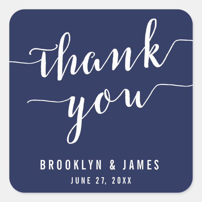 Stickers de mariage bleu marine Merci (Devant)