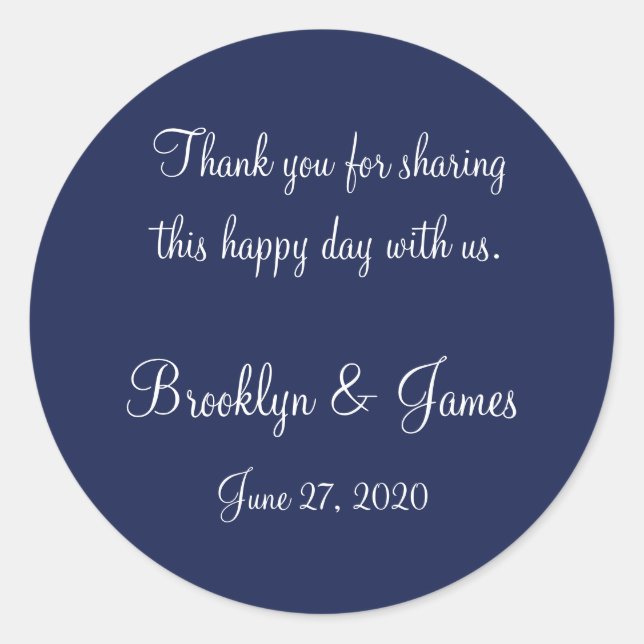 Stickers de mariage bleu Merci (Devant)