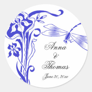 Stickers de mariage bleu royal Iris & Dragonfly