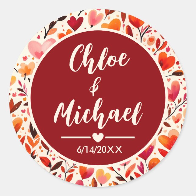 Stickers de mariage circulaire ronde en fleurs de  (Devant)