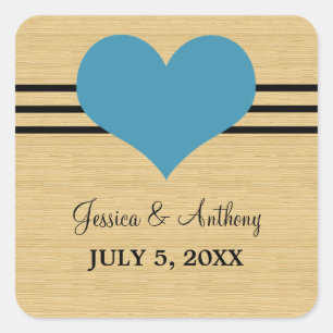Stickers de mariage coeur à grains de bois, bleu