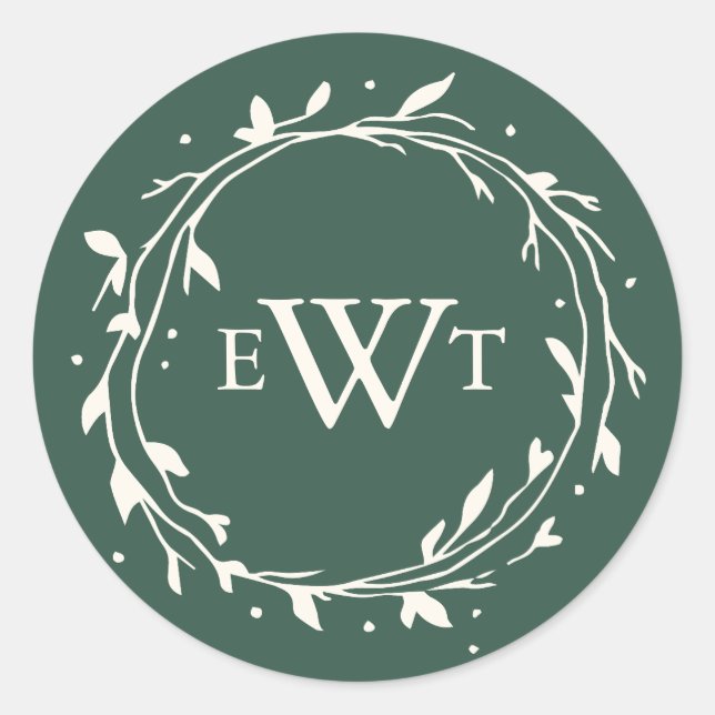 Stickers de mariage de couronne monogramme | Forêt (Devant)