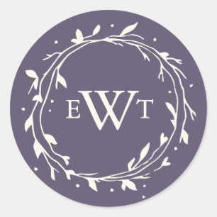 Stickers de mariage de couronne monogramme Plum