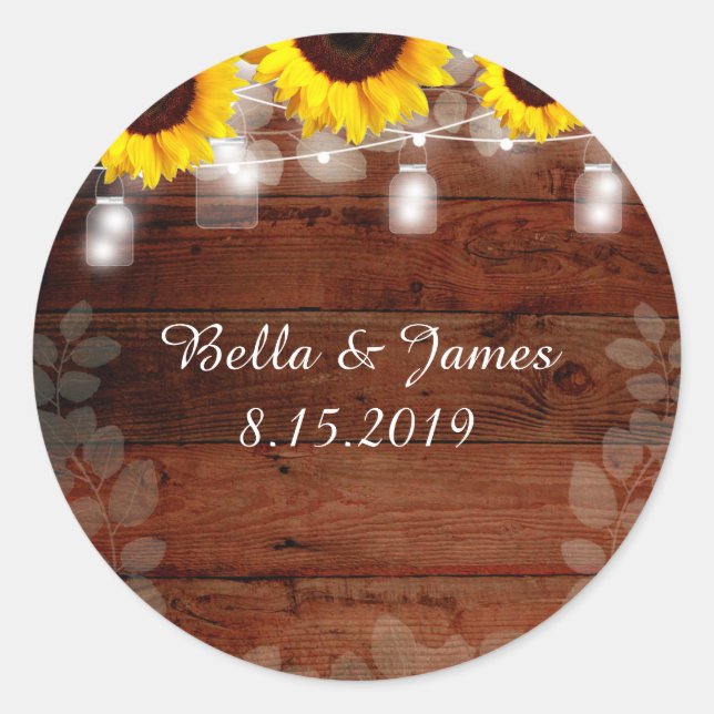 Stickers de mariage de tournesol à cordes rustique (Devant)