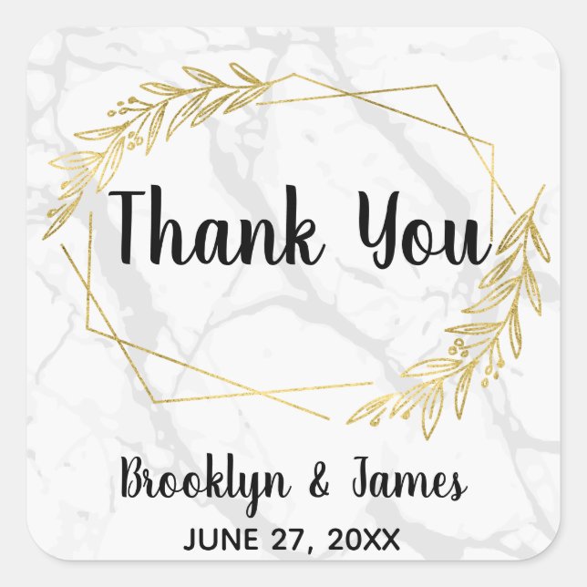 Stickers de mariage en marbre et or Carré (Devant)