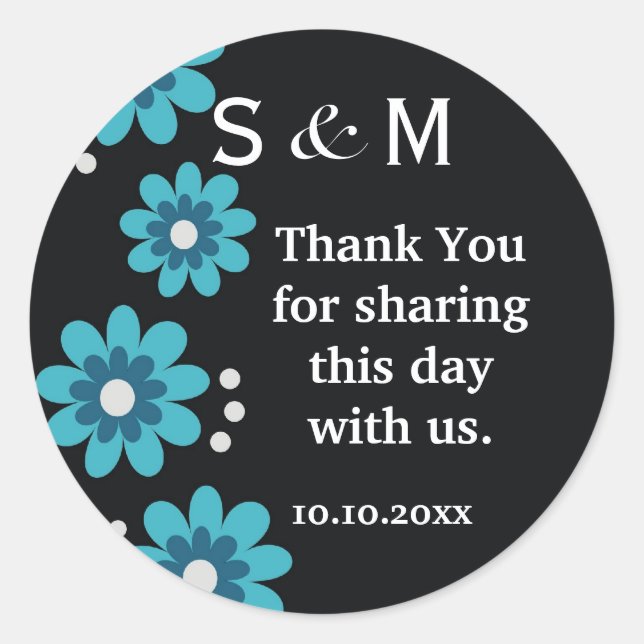 Stickers de mariage en Merci noir (Devant)