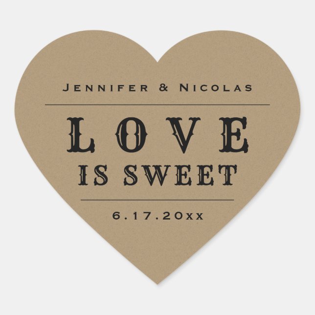 Stickers de mariage en papier rustique Kraft (Devant)