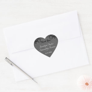 Stickers de mariage floral noir et gris coeur Favo