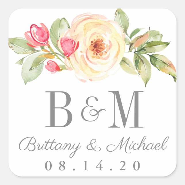 Stickers de mariage floral printemps élégant (Devant)