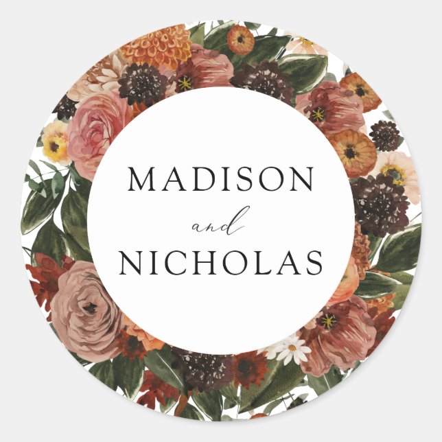 Stickers de mariage floraux de l'automne Boho (Devant)