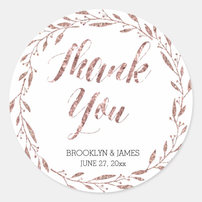 Stickers de mariage Gold Foil rose Wreath ronde (Devant)