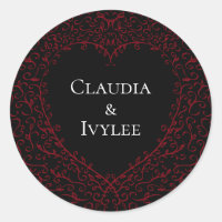 Stickers de mariage gothique du coeur rouge et noi