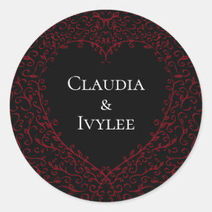 Stickers de mariage gothique du coeur rouge et noi