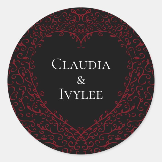 Stickers de mariage gothique du coeur rouge et noi (Devant)