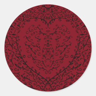Stickers de mariage gothique du coeur rouge et noi