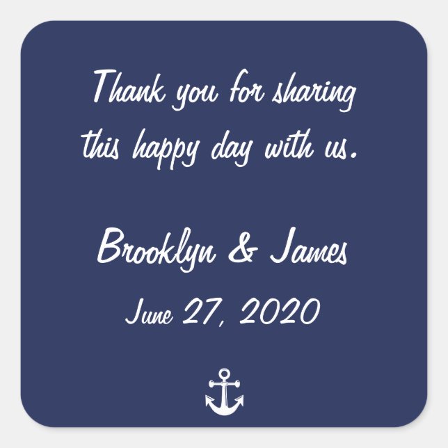 Stickers de mariage marine bleu Merci (Devant)