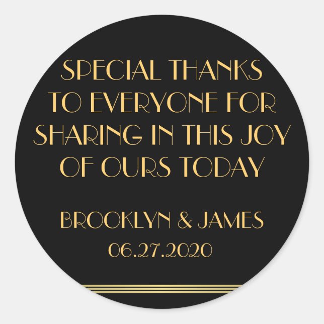 Stickers de mariage Merci Gold Black Great Gatsby (Devant)