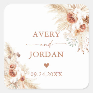 Stickers de mariage moderne Boho Pampas Grasse