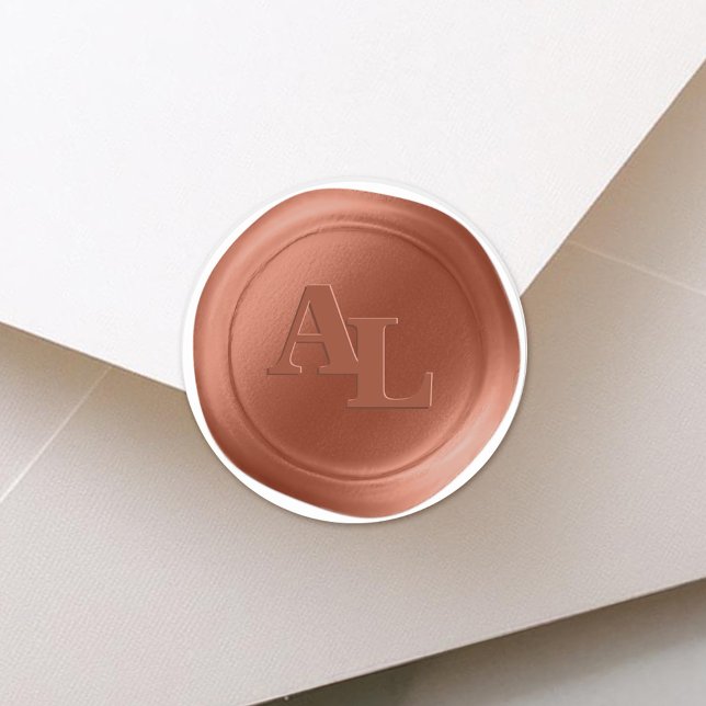 Stickers de mariage Monogramme de cire de cuivre (Copper wax seal wedding sticker with monogram Initials of the Bride and Groom.)