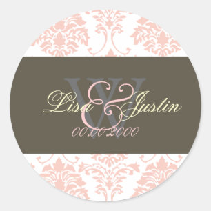 stickers de mariage monogramme rose Damask
