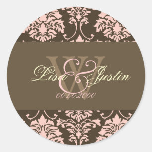 stickers de mariage monogramme rose Damask