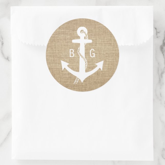 Stickers de mariage nautique Ancre Monogramme rust (Sac)
