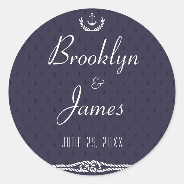 Stickers De Mariage Nautique Arrondi Avec Ancres B (Devant)