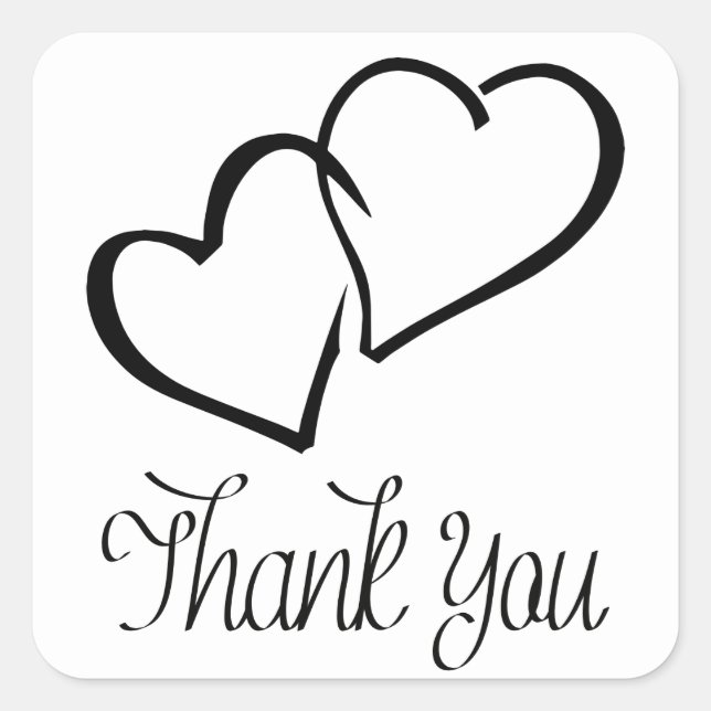 Stickers de mariage noir et blanc Merci Coeurs (Devant)