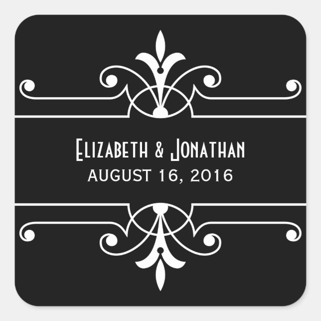 Stickers de mariage ornemental fantaisie en ébène (Devant)